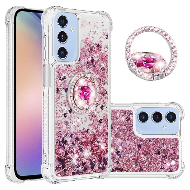 Coque Samsung Galaxy A15 5G Anneau-Support Paillettes Liquides