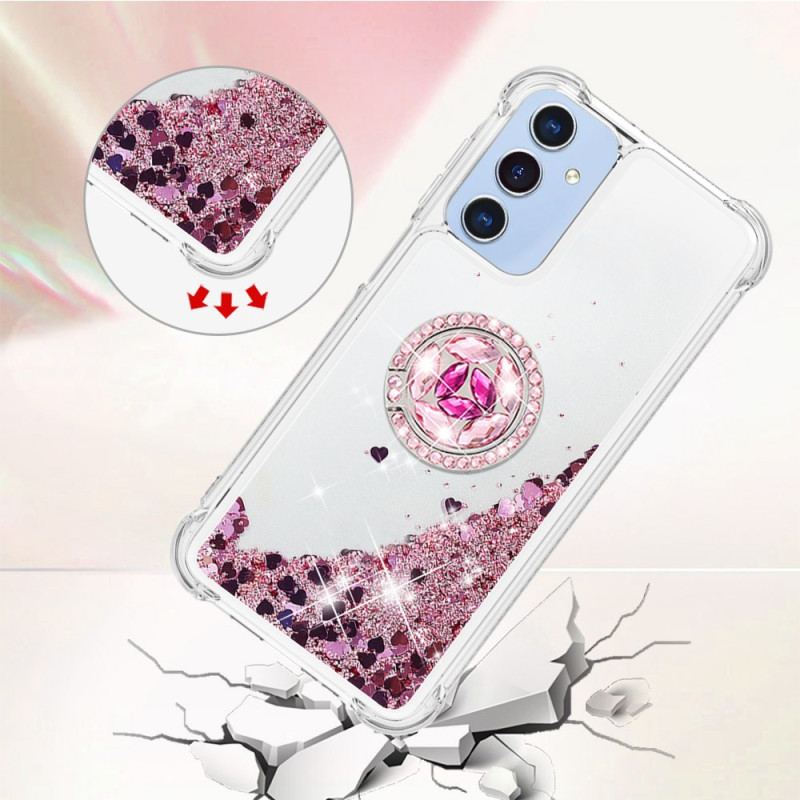 Coque Samsung Galaxy A15 5G Anneau-Support Paillettes Liquides