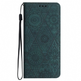 Flip Cover Samsung Galaxy A15 5G Patchwork à Lanière