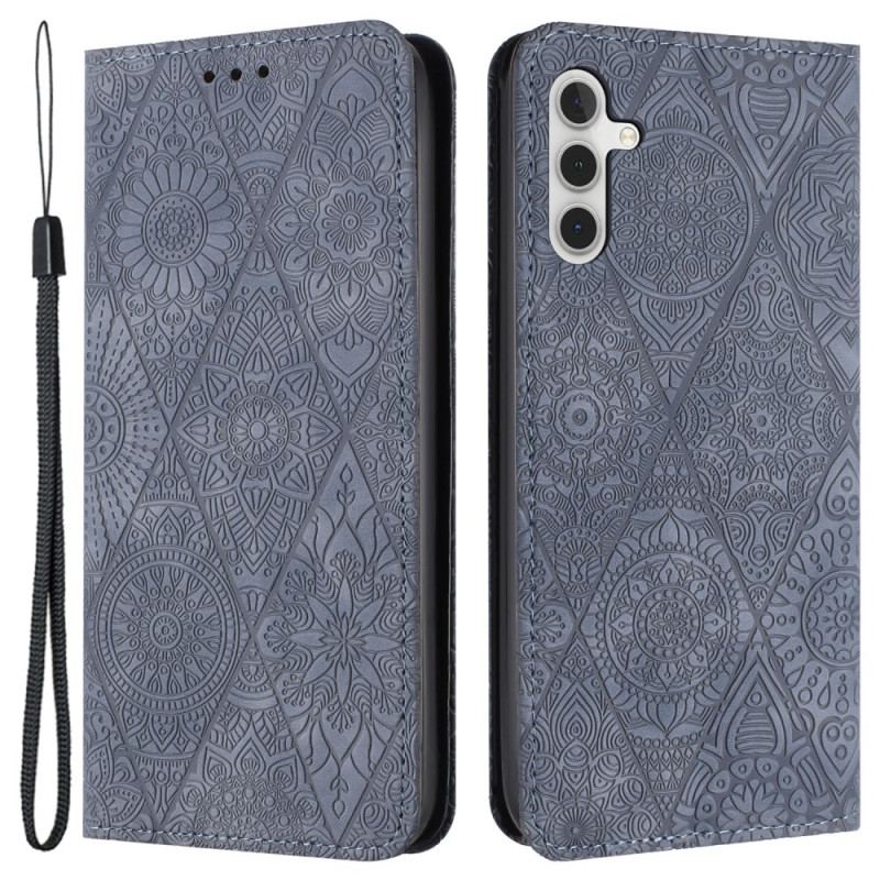 Flip Cover Samsung Galaxy A15 5G Patchwork à Lanière