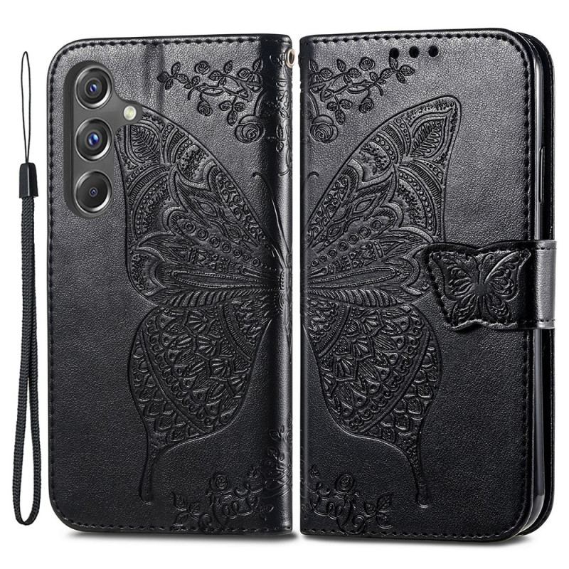 Housse Samsung Galaxy A15 5G Papillon Baroque à Lanière