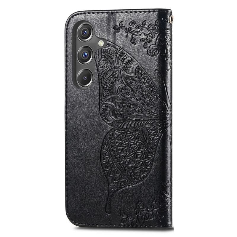 Housse Samsung Galaxy A15 5G Papillon Baroque à Lanière