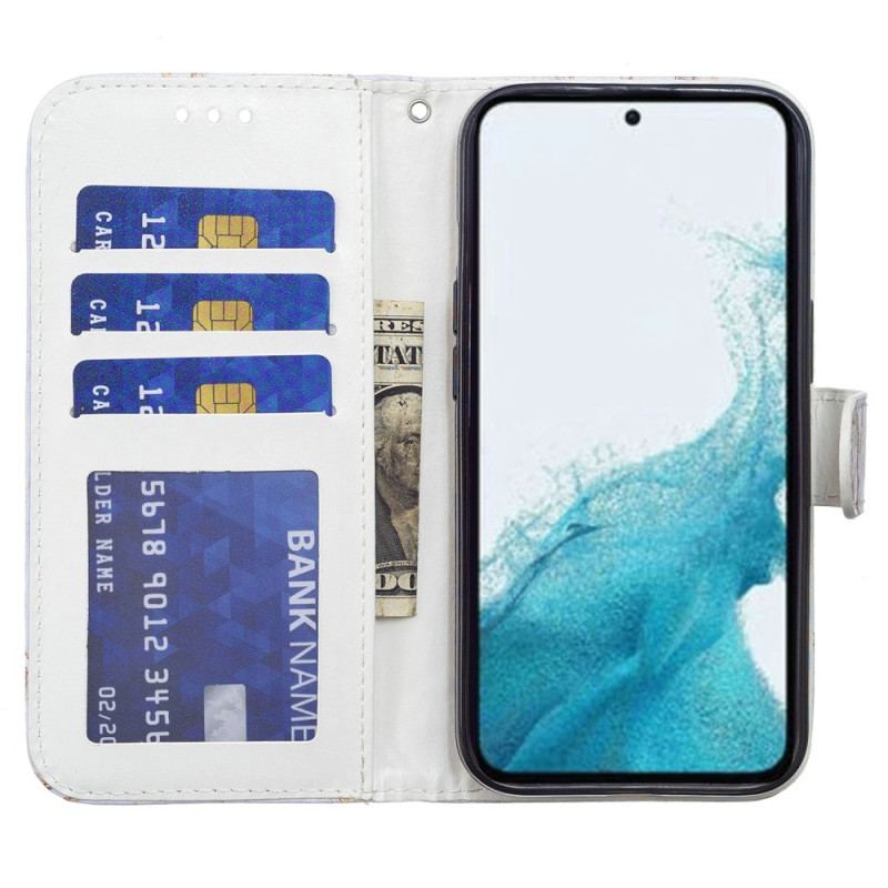 Housse Samsung Galaxy A15 5G Papillon Bleu à Lanière