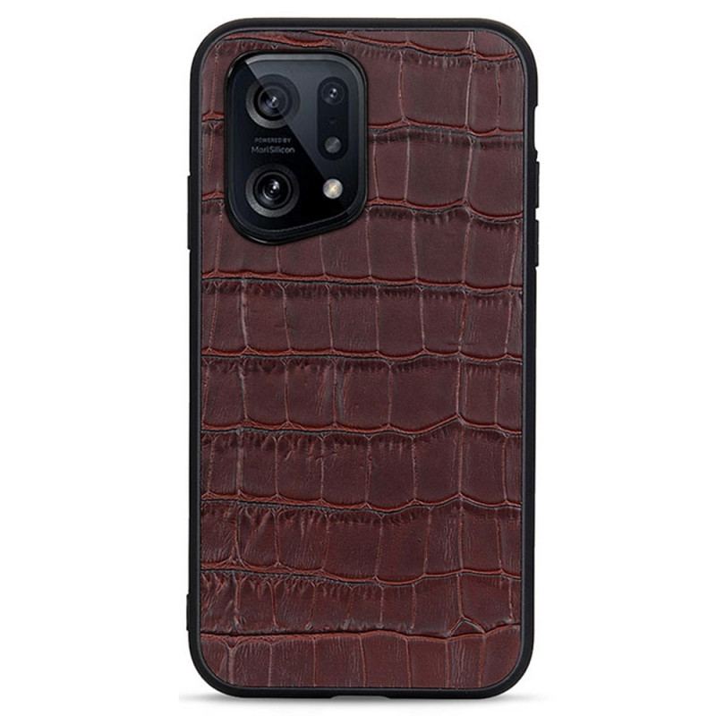 Coque Oppo Find X5 Véritable Cuir Texture Crocodile