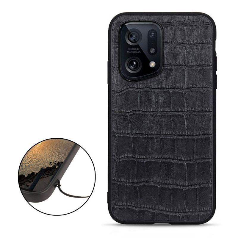 Coque Oppo Find X5 Véritable Cuir Texture Crocodile