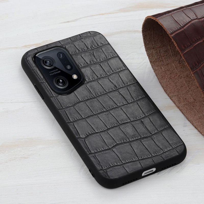 Coque Oppo Find X5 Véritable Cuir Texture Crocodile