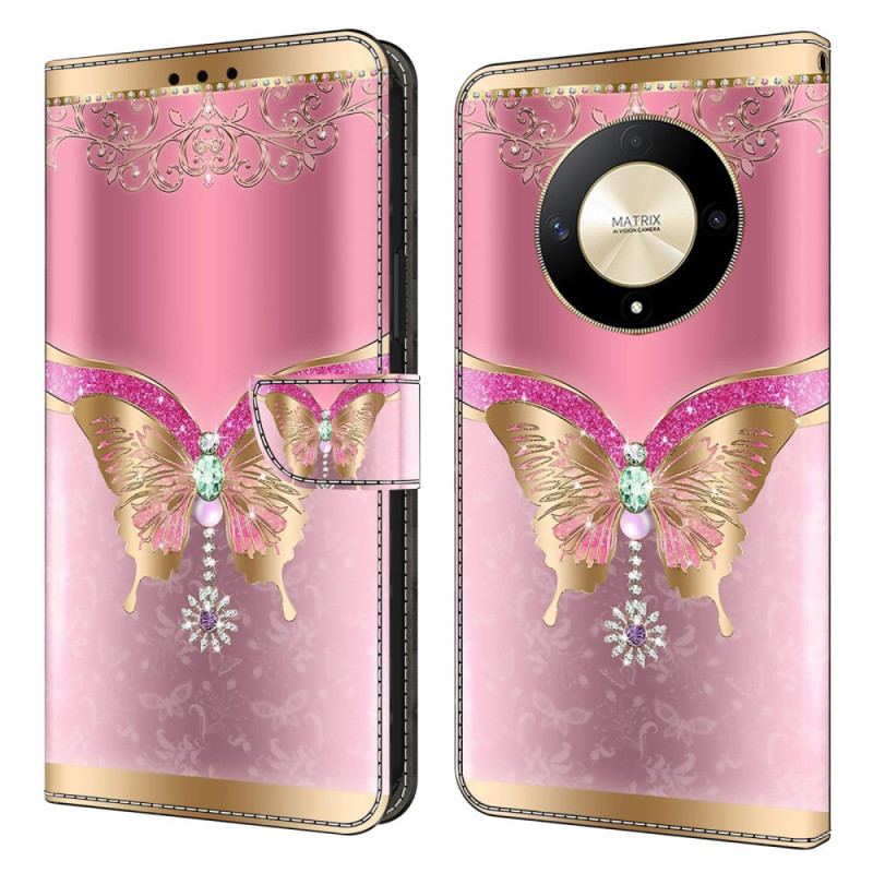 Housse Honor Magic 6 Lite / X9b Papillon Rose et Or