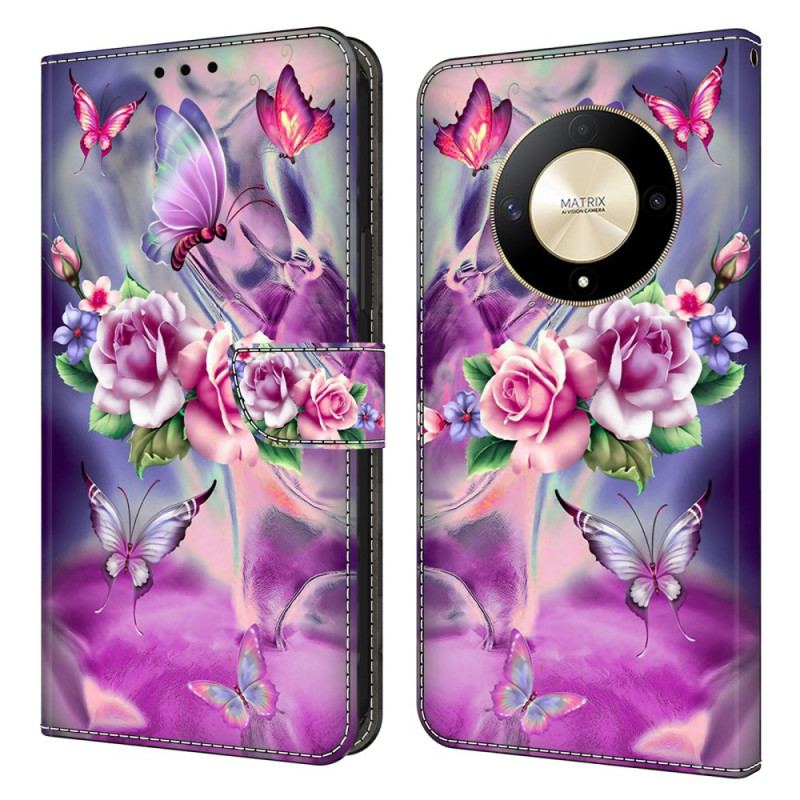 Housse Honor Magic 6 Lite / X9b Papillons et Fleurs Mauves