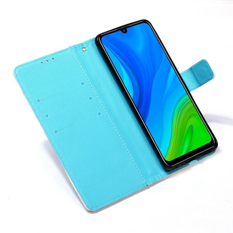 Housse Huawei P Smart 2020 Papillons Dorés à Lanière