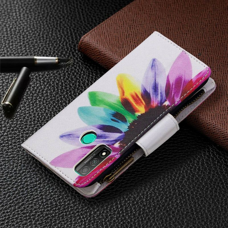 Housse Huawei P Smart 2020 Poche Zippée Fleur