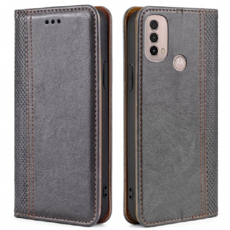 Flip Cover Moto E40 / E30 / E20 Cuir Litchi Fendu Coutures