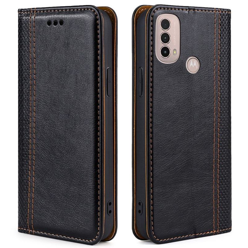 Flip Cover Moto E40 / E30 / E20 Cuir Litchi Fendu Coutures