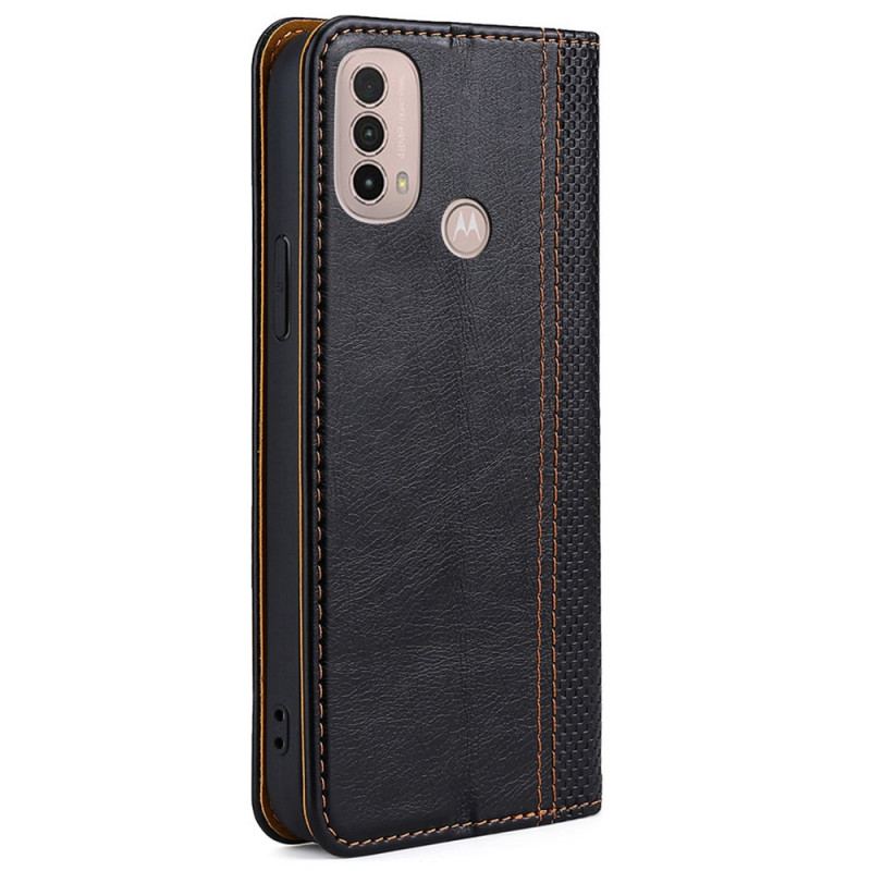 Flip Cover Moto E40 / E30 / E20 Cuir Litchi Fendu Coutures