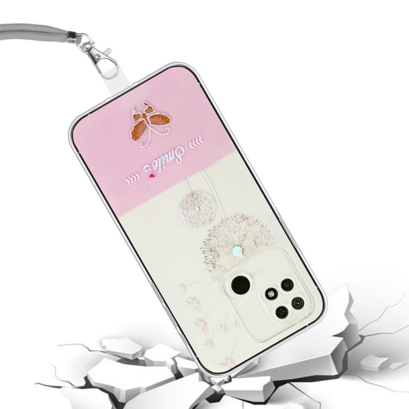 Coque Xiaomi Redmi 10A à Cordon Fleurs Smile