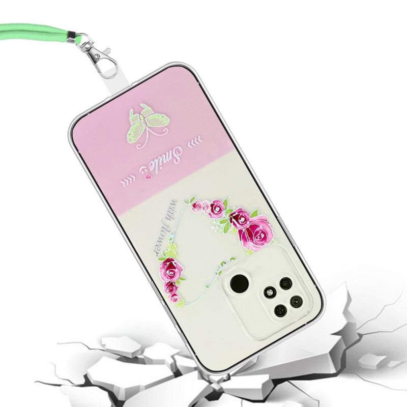 Coque Xiaomi Redmi 10A à Cordon Fleurs Smile