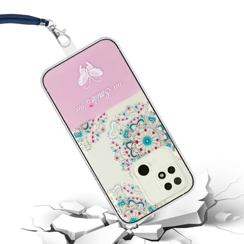 Coque Xiaomi Redmi 10A à Cordon Fleurs Smile