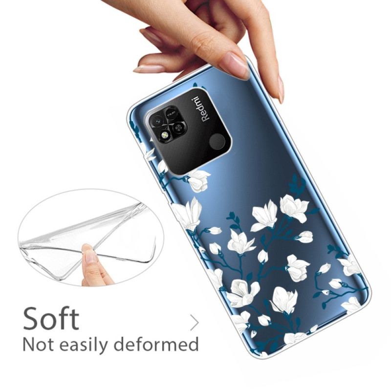 Coque Xiaomi Redmi 10A Transparente Fleurs Blanches