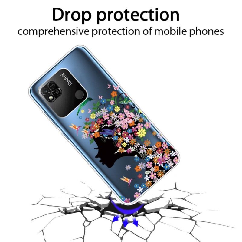 Coque Xiaomi Redmi 10A Transparente Tête Fleurie