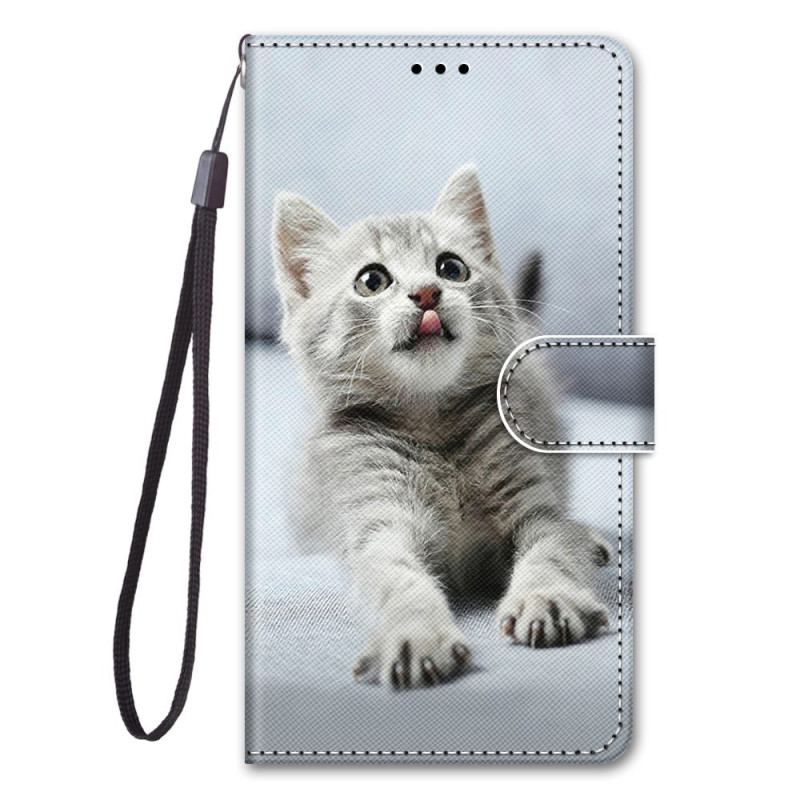 Housse Xiaomi Redmi 10A Chaton Blanc à Lanière