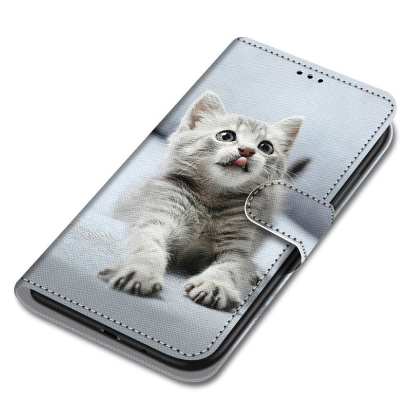 Housse Xiaomi Redmi 10A Chaton Blanc à Lanière