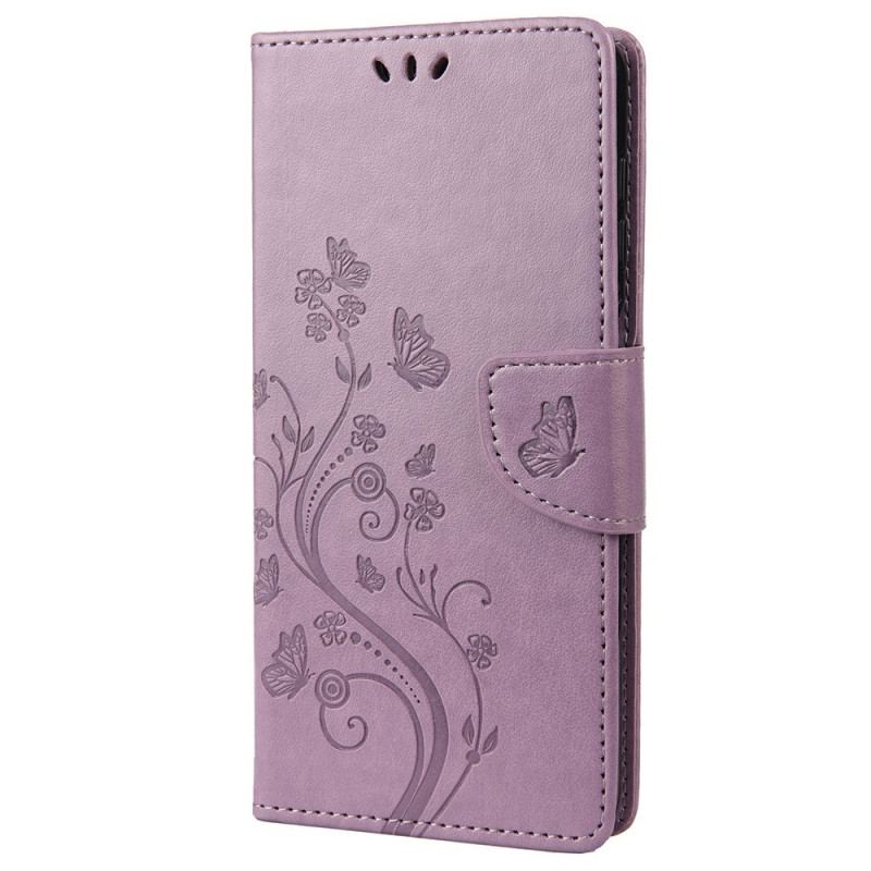 Housse Xiaomi Redmi 10A Papillons et Fleurs à Lanière