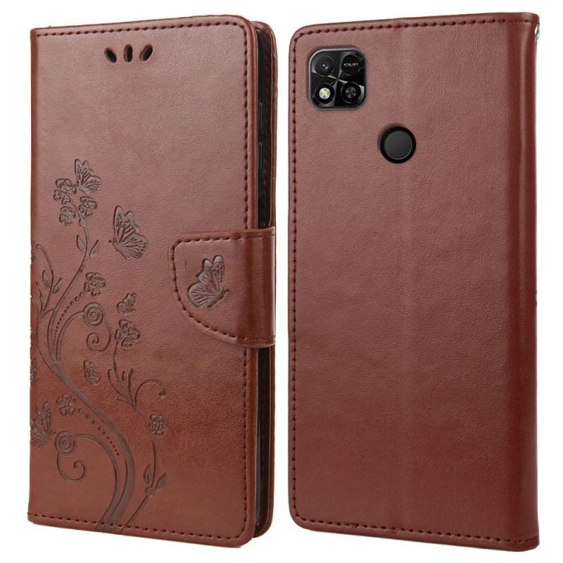 Housse Xiaomi Redmi 10A Papillons et Fleurs à Lanière