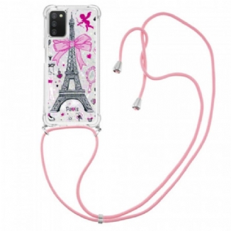 Coque Samsung Galaxy A03s à Cordon Tour Eiffel