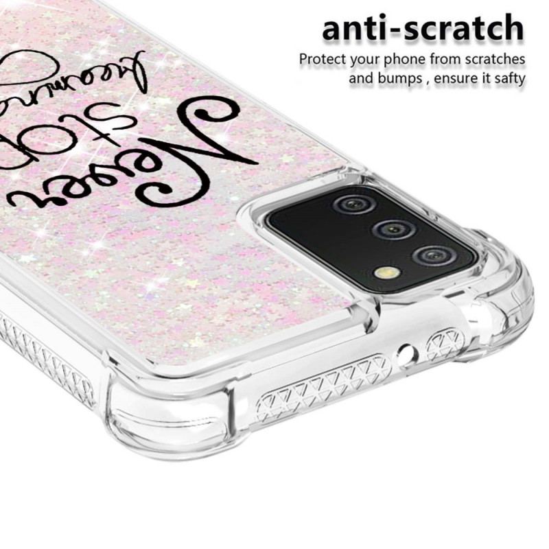 Coque Samsung Galaxy A03s Never Stop Dreaming Paillettes