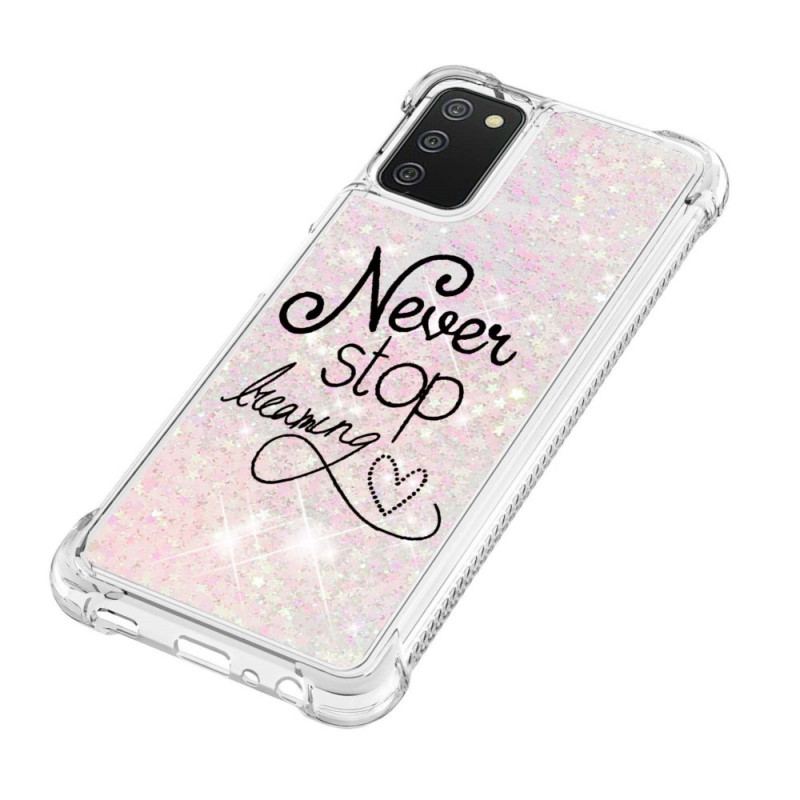 Coque Samsung Galaxy A03s Never Stop Dreaming Paillettes