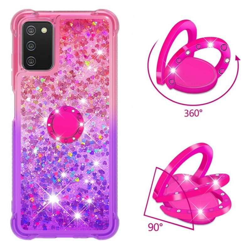 Coque Samsung Galaxy A03s Paillettes Anneau-Support