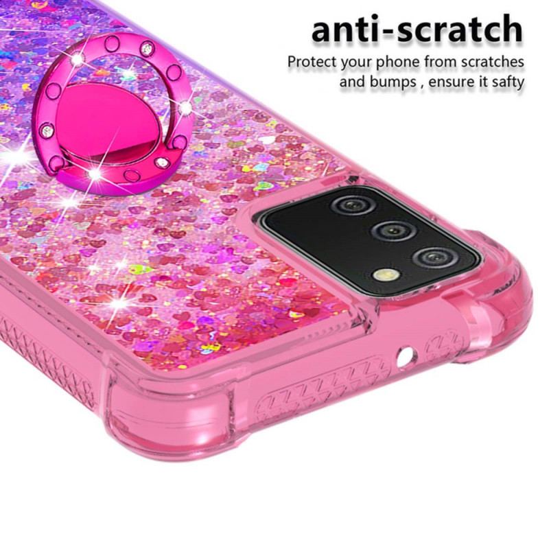 Coque Samsung Galaxy A03s Paillettes Anneau-Support