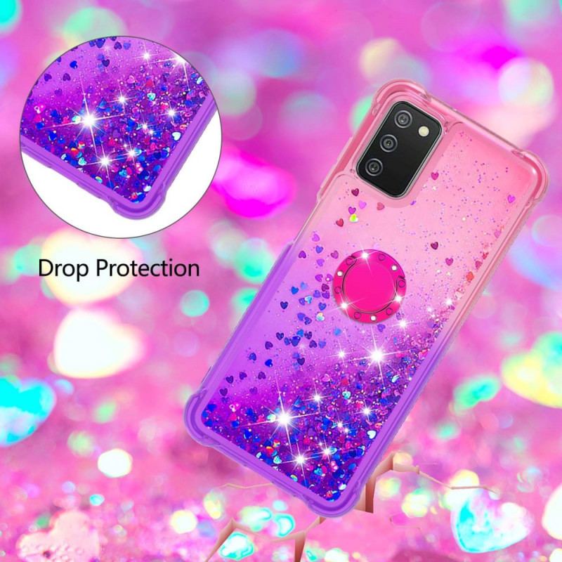 Coque Samsung Galaxy A03s Paillettes Anneau-Support