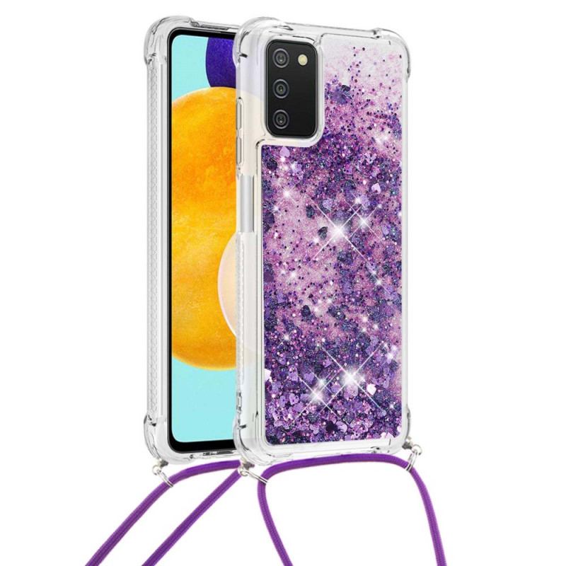 Coque Samsung Galaxy A03s Paillettes avec Cordon