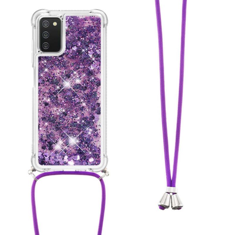 Coque Samsung Galaxy A03s Paillettes avec Cordon