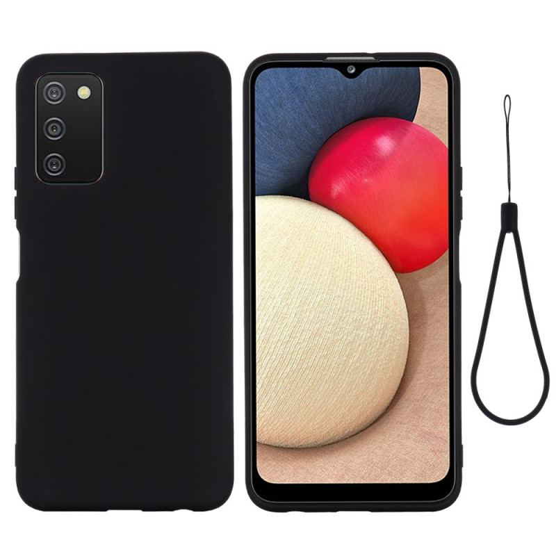 Coque Samsung Galaxy A03s Silicone Liquide avec Lanière