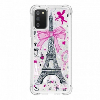 Coque Samsung Galaxy A03s La Tour Eiffel Paillettes