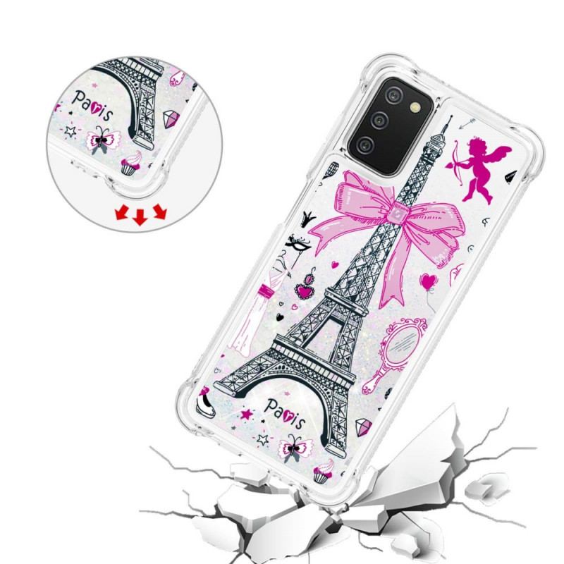 Coque Samsung Galaxy A03s La Tour Eiffel Paillettes