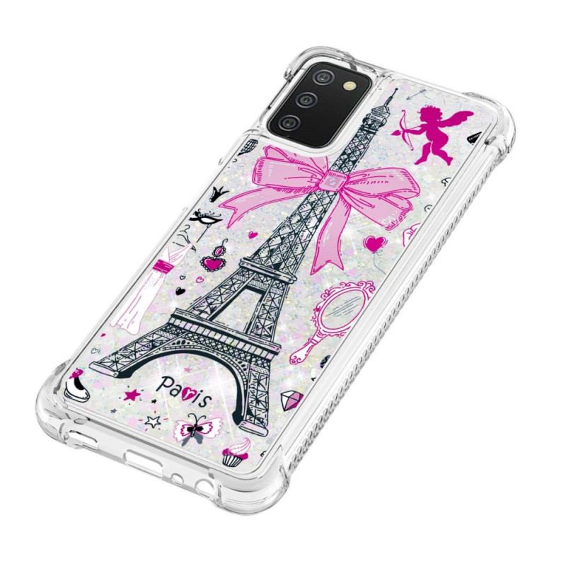 Coque Samsung Galaxy A03s La Tour Eiffel Paillettes