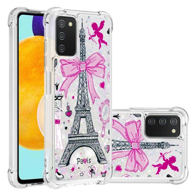 Coque Samsung Galaxy A03s La Tour Eiffel Paillettes