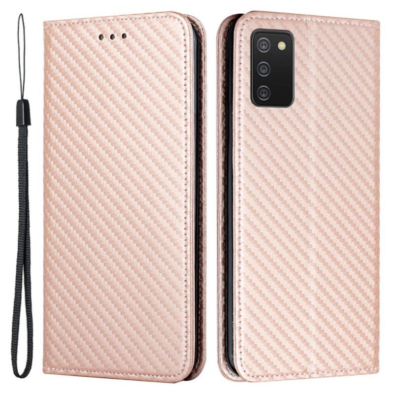 Flip Cover Samsung Galaxy A03s Fibre Carbone à Lanière