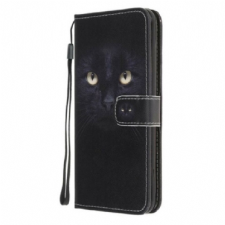 Housse Samsung Galaxy A31 Yeux de Chat Noir à Lanière