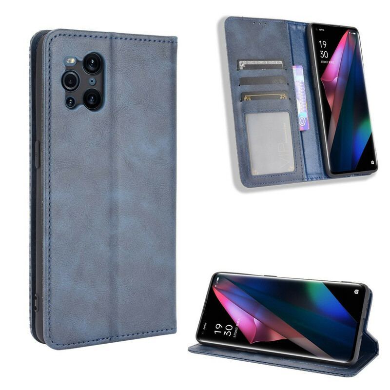 Flip Cover Oppo Find X3 / X3 Pro Effet Cuir Vintage Stylisé