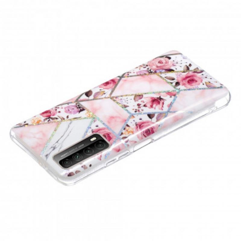 Coque Huawei P smart 2021 Marbrée Fleurs