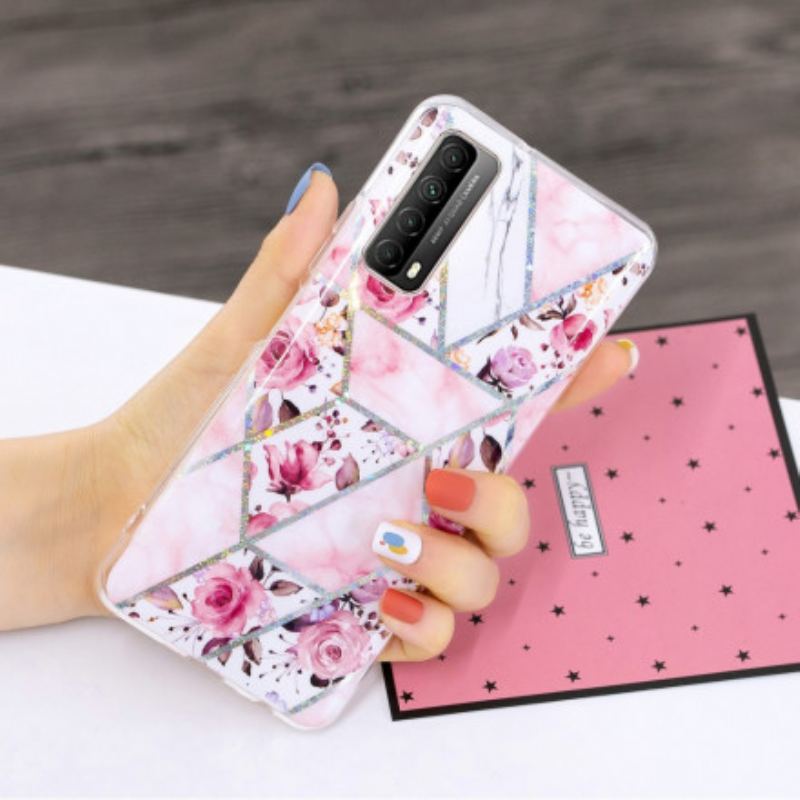 Coque Huawei P smart 2021 Marbrée Fleurs