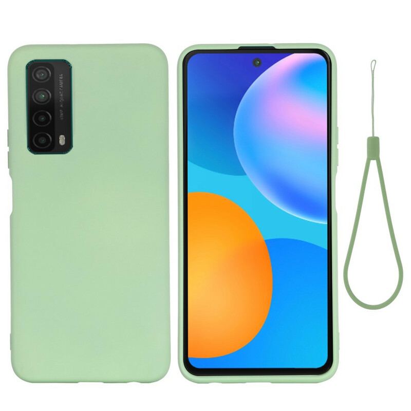 Coque Huawei P smart 2021 Silicone Liquide Avec Lanière