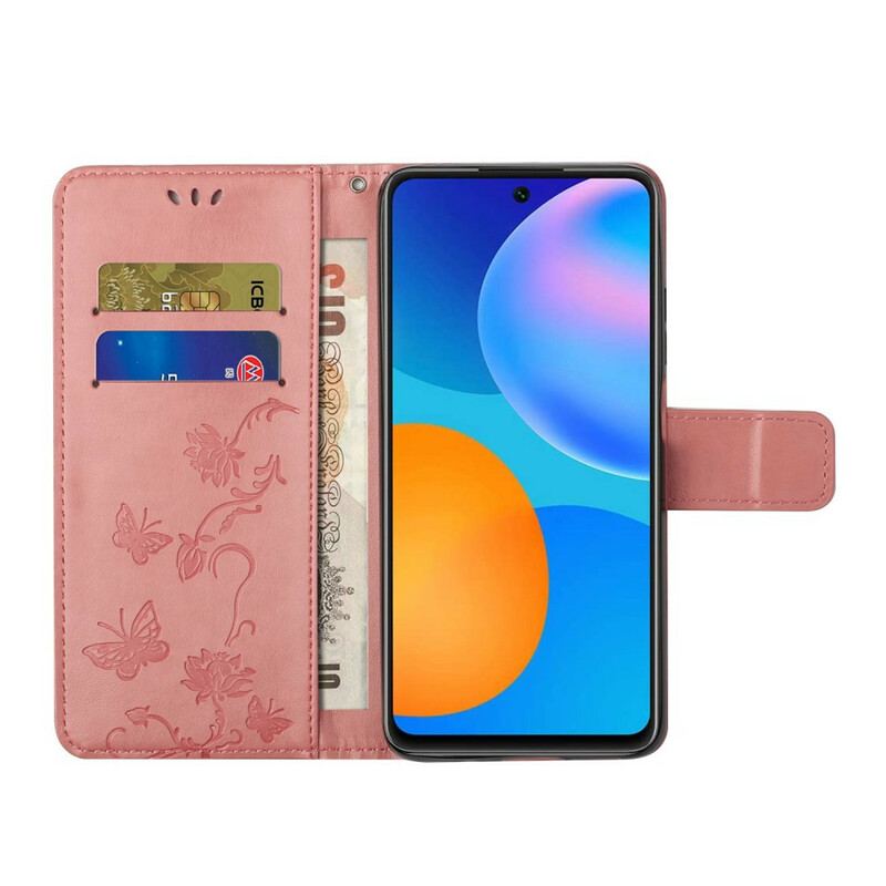 Housse Huawei P Smart 2021 Fleurs à Lanière