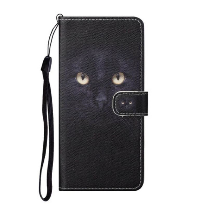 Housse Huawei P Smart 2021 Yeux de Chat Noir à Lanière