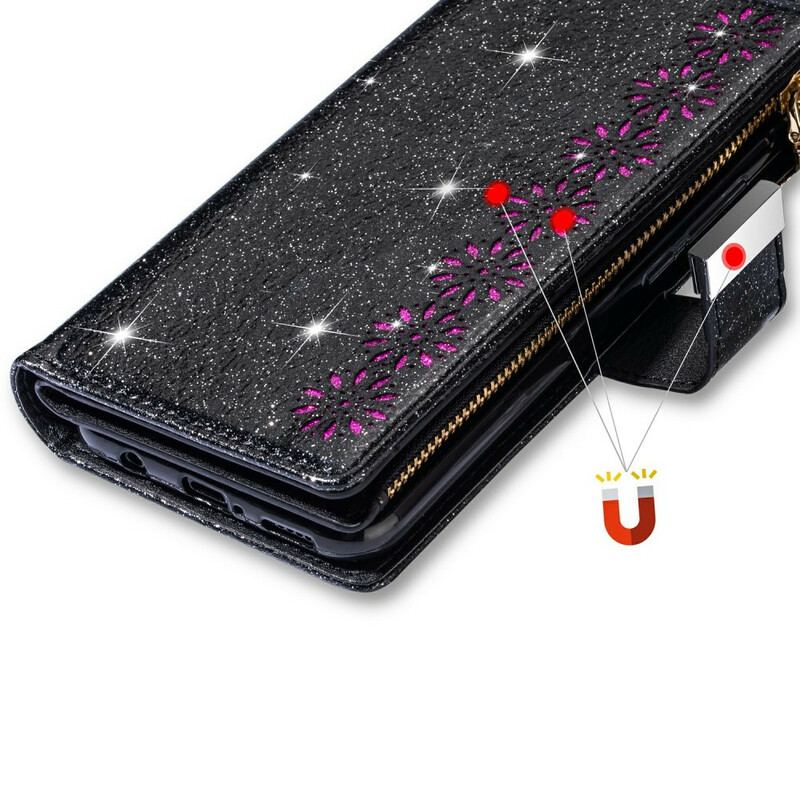 Housse Samsung Galaxy Note 20 Paillettes Portefeuille Zip