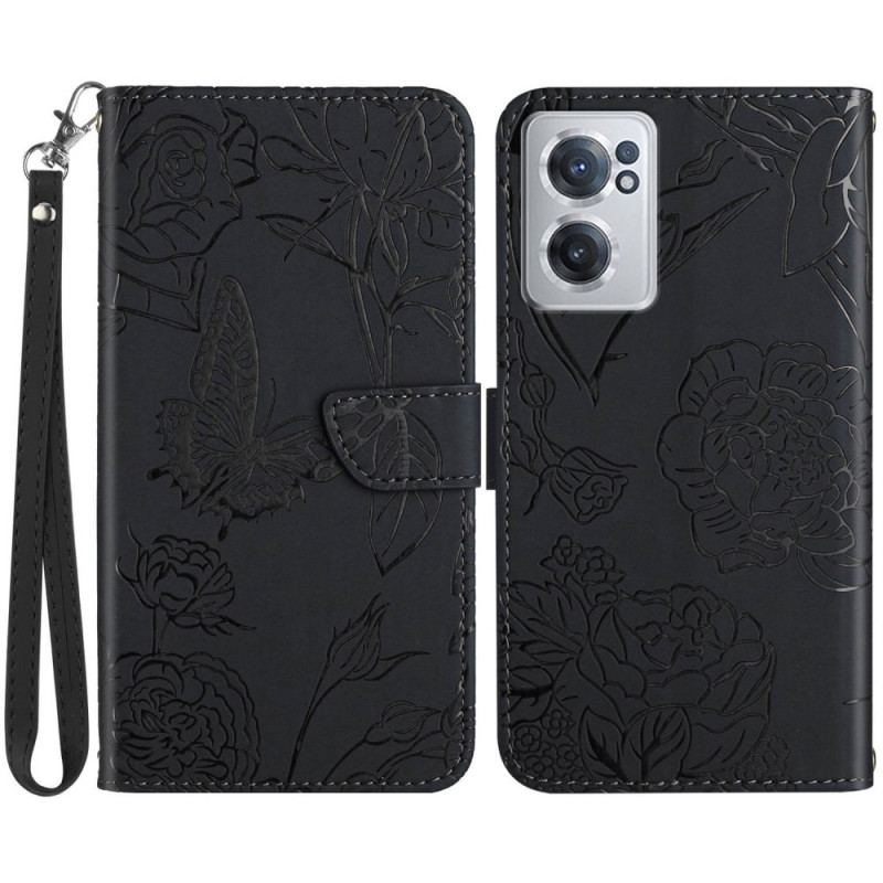 Housse OnePlus Nord CE 2 5G Papillons et Fleurs à Lanière