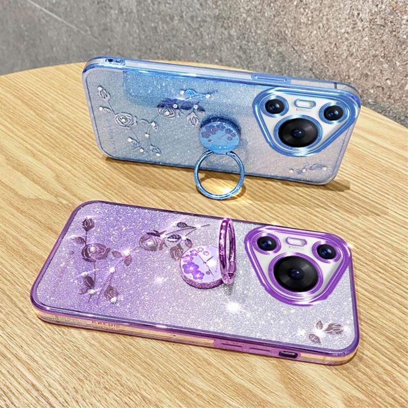 Coque Huawei Pura 70 Pro Fleurs et Strass avec Support KADEM